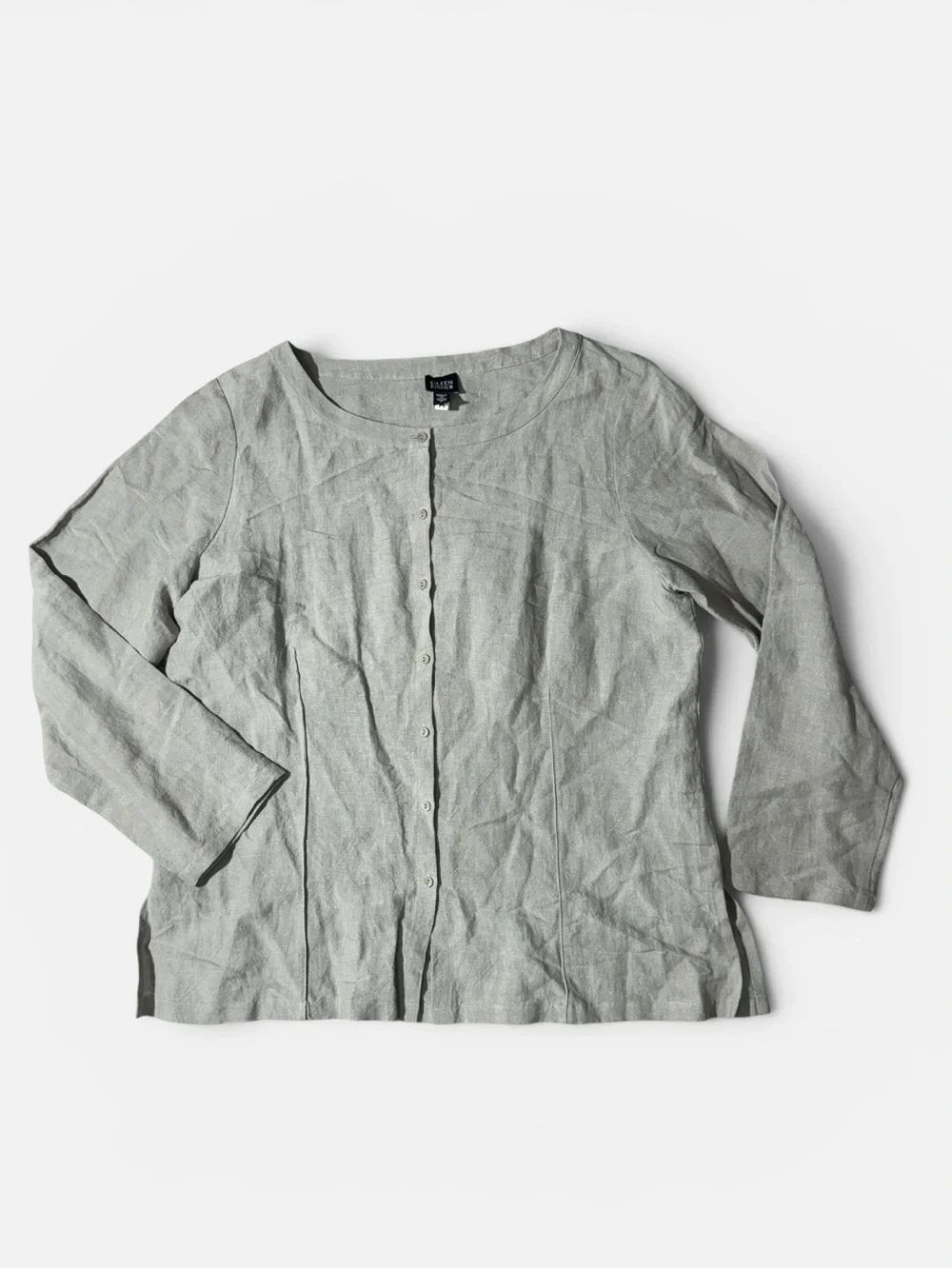 Eileen Fisher womens L Large light tan linen blend button up lightweight jacket